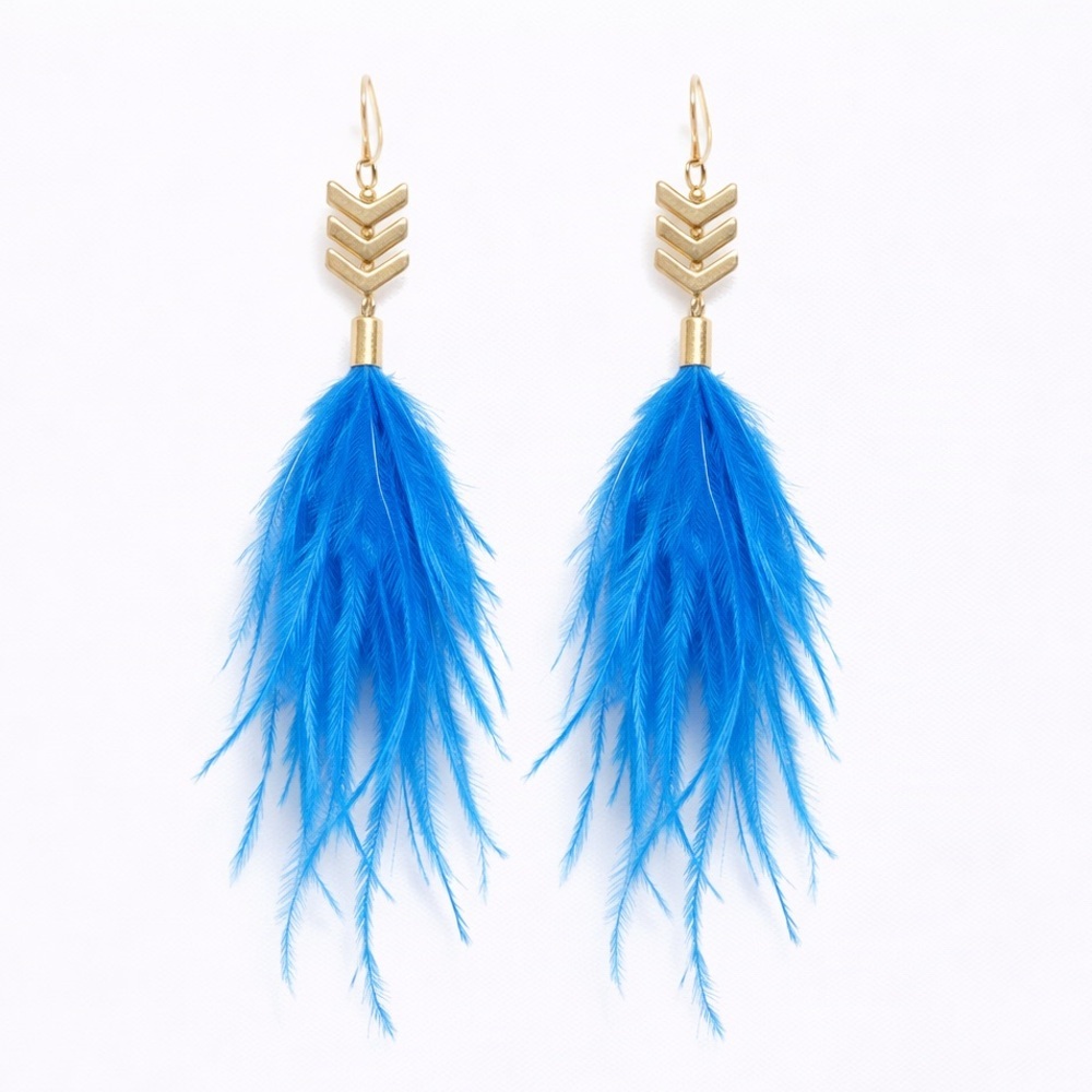 Elegant Blue Feather Earrings